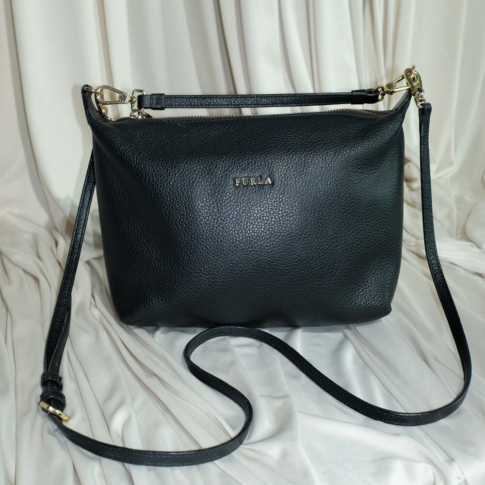 Furla Leather Crossbody Bag - Black, Gold Hardware, Made in Italy